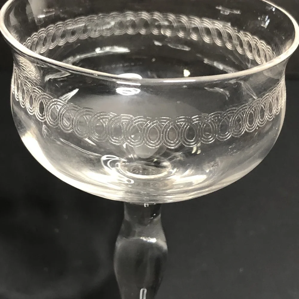 Franciscan Tiffin NEEDLE ETCH Optic Panels Brandy Whisky Glasses 1920s Set of 5